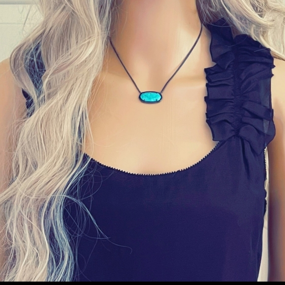 RARE KENDRA SCOTT • Gunmetal Dylan Turquoise Necklace - Picture 3 of 14